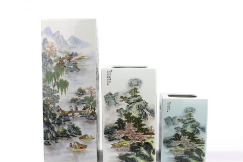 RZNW3023  Hand painted colorful landscape porcelain set of 3 vases