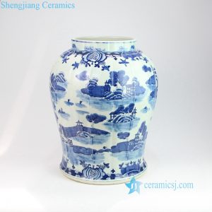 RZOY05   Elegant blue ancient China water town architecture vase