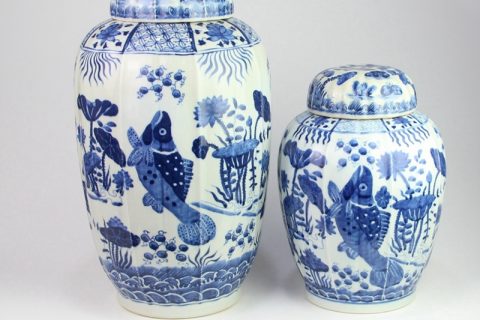 RZOY16-A/B  Blue and white Jingdezhen high skill artisan hand painted carp porcelain jar