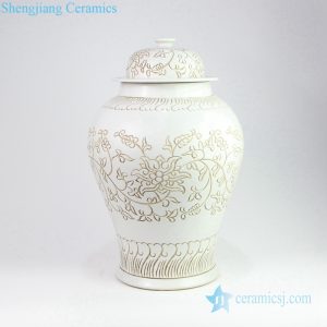 RZOY17  Korean style hand carved floral withe porcelain jar