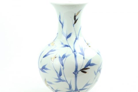RZOY20  Blue and white hand painted bamboo with gold leaf porcelain lamp body