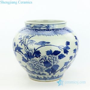 RZOY22   Blue and white hand painted peony and bird porcelain vase
