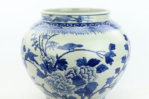 RZOY22   Blue and white hand painted peony and bird porcelain vase