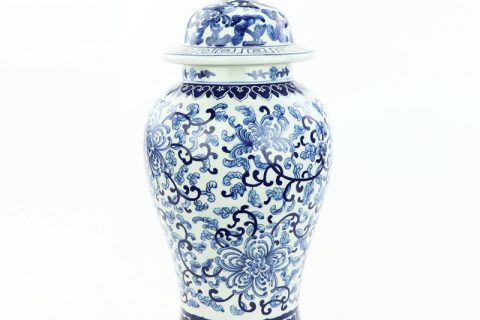 RZOY24  Blue and white hand paint interlock lotus branches porcelain jar