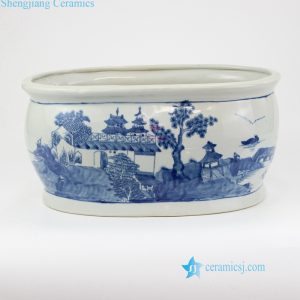 RYVM33   Blue and white Aisan ancient architecture orchid ceramic pot