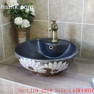 LJ19-x214     Wholesale price ceramic with design of  carved white lotus ceramic wash basin