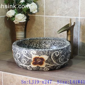 LJ19-x247     Shengjiang hot sale carved flower pattern porcelain art sink