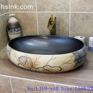 LJ19-x40     Arts and crafts ceramic with lotus design wash sink