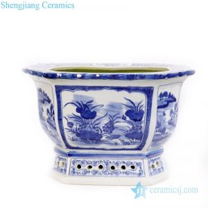 RYLU167         Hand drawing blue and white reproduction polygonal flower pot