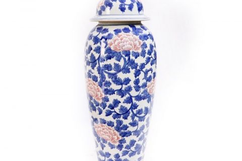 RYLU171      Traditional wax gourd ceramic with peony pattern jar