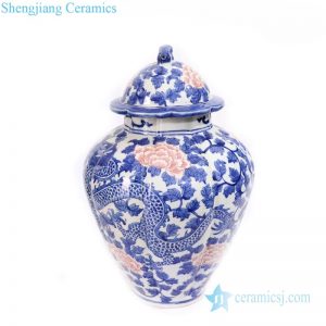 RYLU172         Blue and white classical ceramic with dragon and phoenix design jar