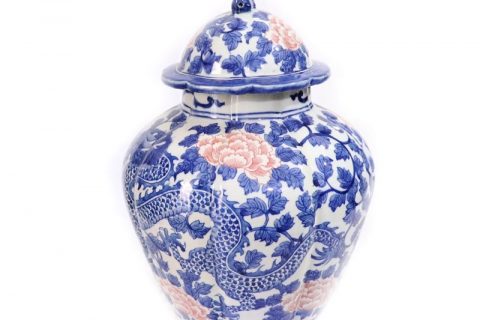 RYLU172         Blue and white classical ceramic with dragon and phoenix design jar