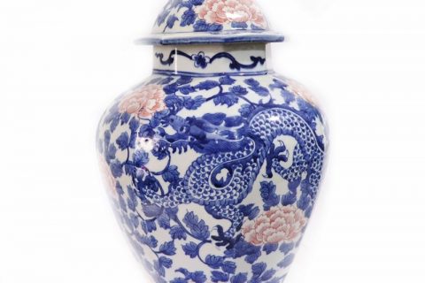 RYLU173       Chinese style blue and white underglaze red covered ceramic jar