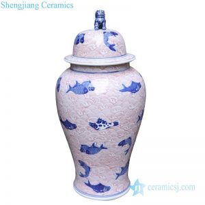 RYLU175-G       Shengjiang traditional blue and white ceramic with fish pattern storage jar
