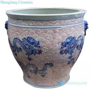 RYLU176-B        Blue and white underglaze red ceramic with seawater pattern pot