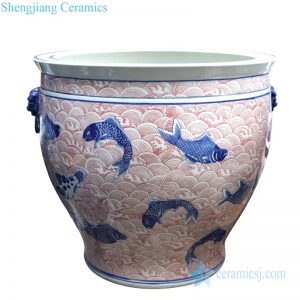 RYLU176-C        Shengjiang pure hand underglaze red ceramic with fish pattern pot