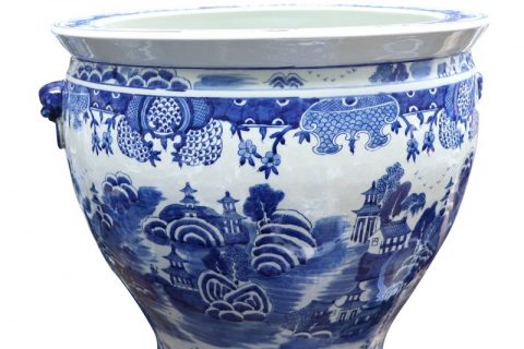 RYLU176-D     Shengjiang hand drawing ceramic with landscape design goldfish bowl
