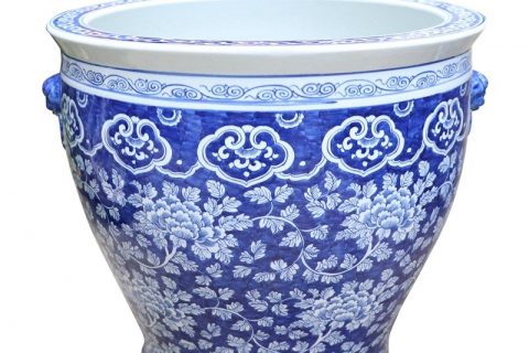 RYLU176-E   Ancient blue and white ceramic with wintersweet design goldfish bowl