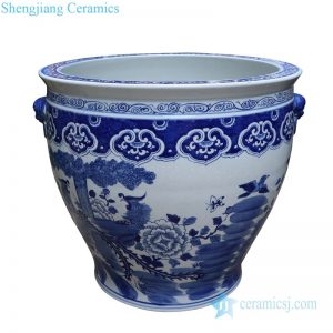 RYLU176-F       Chinese traditional blue and white ceramic with floral and bird design pot