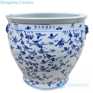 RYLU176-I        Ancient blue and white ceramic decorated with birds pattern pot