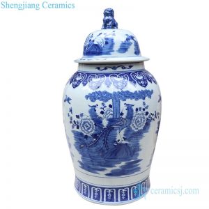 RYLU177-C           Shengjiang blue and white ceramic with phoenix and peony design potiche jar