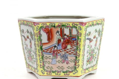 RYSZ05         Antique famille rose porcelain with portraiture design flower pot