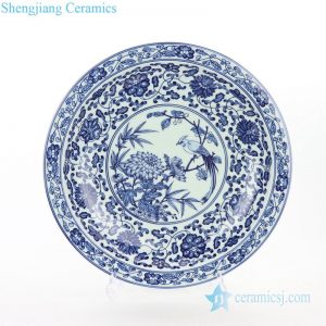 RZBD05       Blue and white ceramic with flower and bird design decorative plate