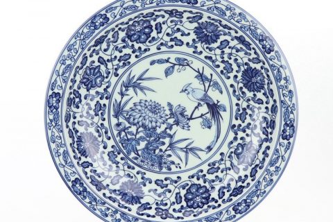RZBD05       Blue and white ceramic with flower and bird design decorative plate