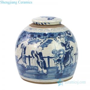 RZEY16-S-B           Blue and white ceramic with portraiture design tea jar