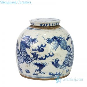 RZEY16-S-C        Antique ceramic with dragon design covered tea jar
