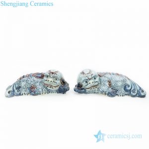 RZGA06        Treasured blue and white twin ceramic with Pixiu shape decorative figurine