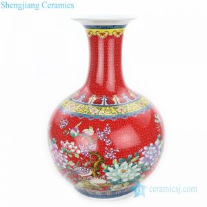 RZHB02          Famille rose ceramic with flower and bird design decorative floor vase
