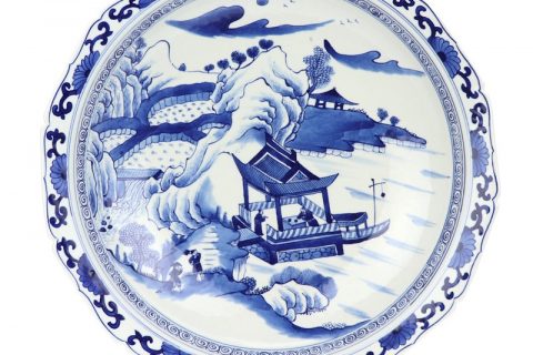 RZKS16      Blue and white ceramic with landscape and portraiture design plate
