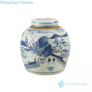 RZKT04-E      Pure hand drawing landscape design ceramic tea jar