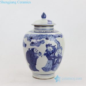 RZKT21-B     Blue and white three lucky men design ceramic jar