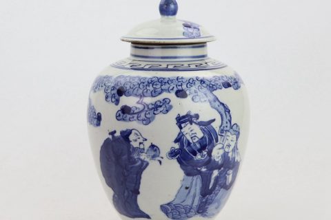 RZKT21-B     Blue and white three lucky men design ceramic jar