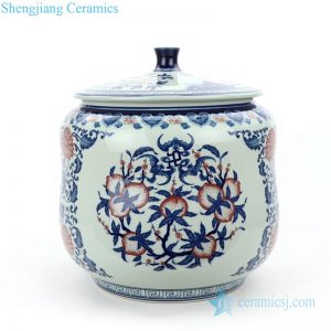 RZLG46         Exquisite underglaze red chinese birthday peach design porcelain tea jar