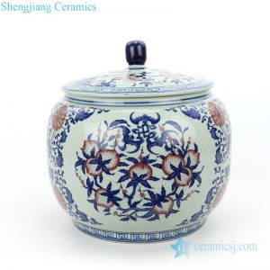 RZLG48    Hot sale round covered fruit design porcelain tea jar