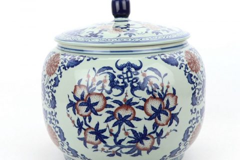 RZLG48    Hot sale round covered fruit design porcelain tea jar