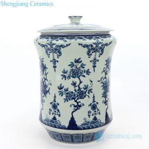 RZLG52       Free hand painted blue and white ceramic tea jar
