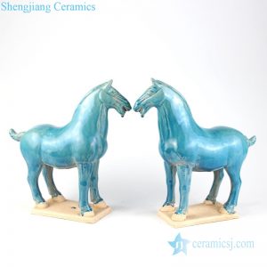 RZLN03     Deep green home decorative ceramic twin horses figurine