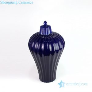 RZMS11     Deep blue candle knob lid ceramic storage jar