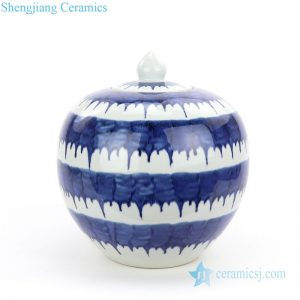 RZMV35        Hand painted round blue and white ceramic tea jar