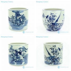 RZMW067-AB  China blue and white hand painting bird floral man pattern ceramic vase