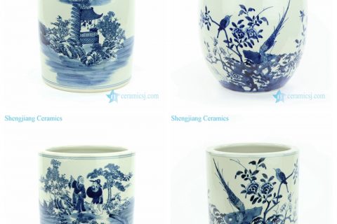 RZMW067-AB  China blue and white hand painting bird floral man pattern ceramic vase