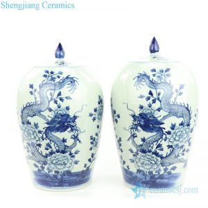 RZMW08-B  Blue and white hand paint dragon floral ceramic jar