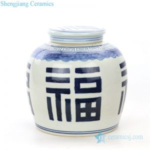 RZPI24-D     Antique blue and white hand painted ceramic jar