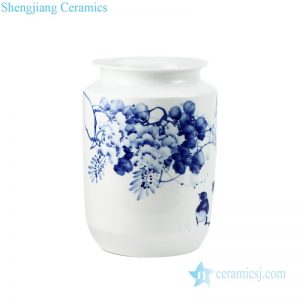 RZPO02      High quality blue and white ceramic with flower and bird pattern vase
