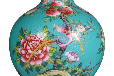 RYHV32  Qing Dynasty Qianlong period needle painting bird floral porcelain vase