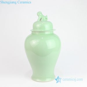 RYKB115-E  Shinny surface lion apex green porcelain jar